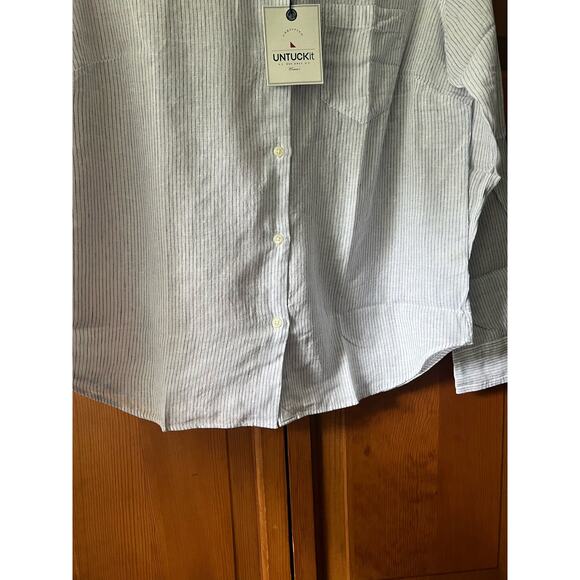 NWT Untuckit Women's Striped Button Angelen Linen Shirt Long Sleeve White Size 6 - Picture 5 of 10